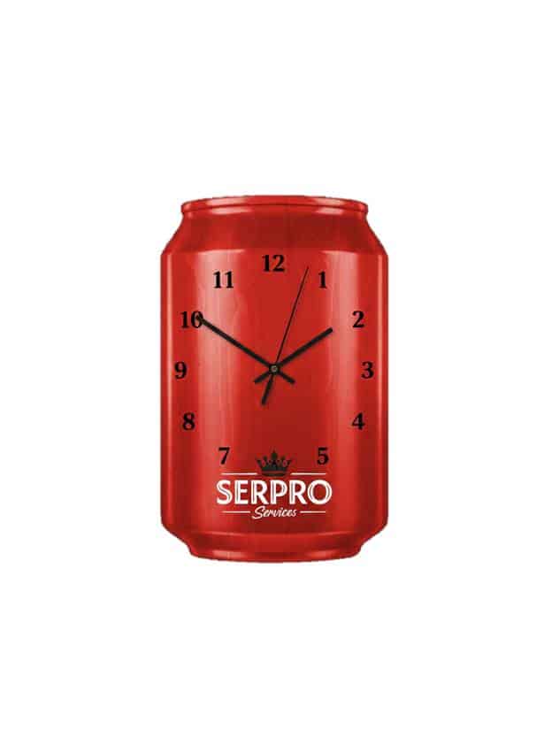 reloj de madera comercial personalizado serproservices forma lata roja