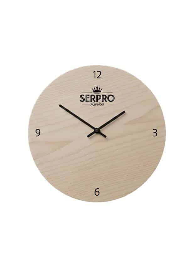 reloj de madera comercial personalizado serproservices redondo logo superior