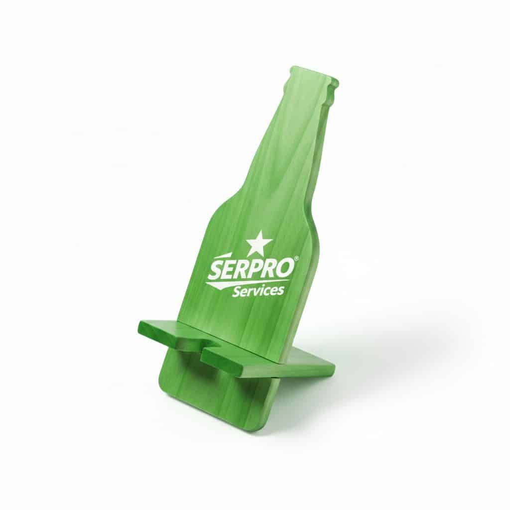 soporte de movil forma de botella de color verde