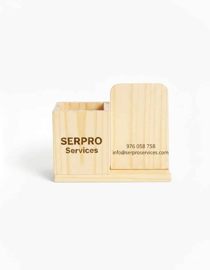soporte de movil natural con serigrafia y cubo